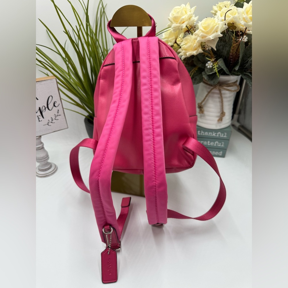 COACH Mini Charlie Backpack in Signature Canvas with Pink Leather - Picture 3 of 15